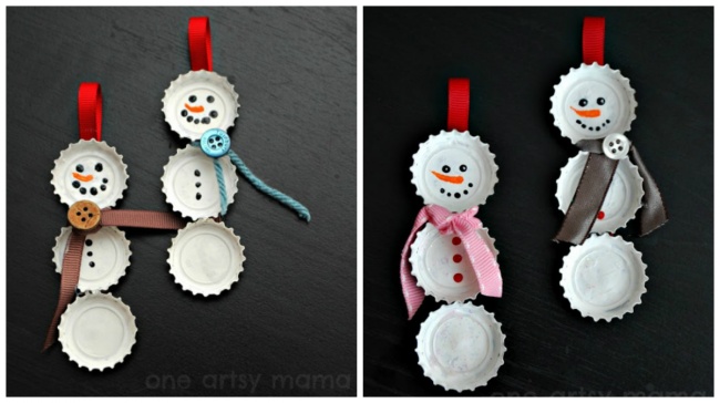 Снеговики из крышек - Новогодние украшения, которые можно сделать своими руками