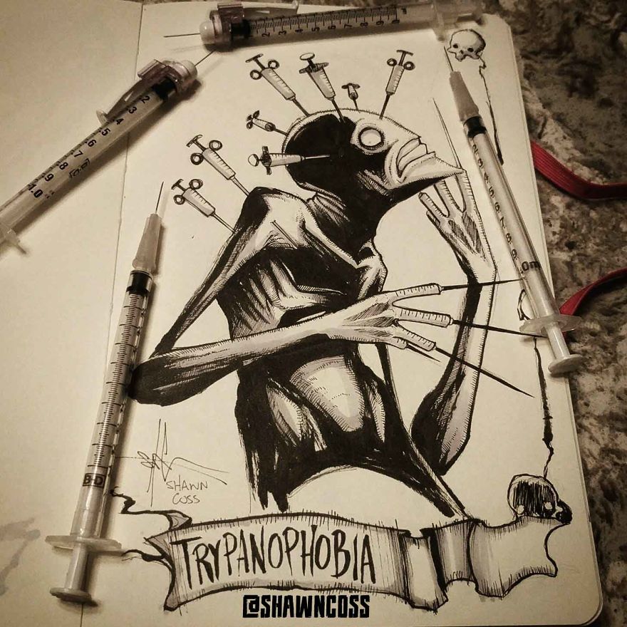Tripanophobia - Gruselige, beängstigende Bilder über die häufigsten menschlichen Phobien und ihre Beschreibung Трипанофобия - Изображения фобий человека