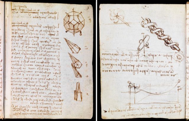 Notizbücher Leonardo da Vinci veröffentlicht im public domain Эскизы, планы, рисунки, концепции и примечания Леонардо да Винчи