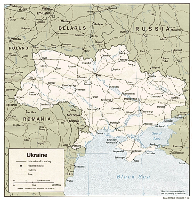 Политическая карта Украины с дорогами и городами 1020x1050
