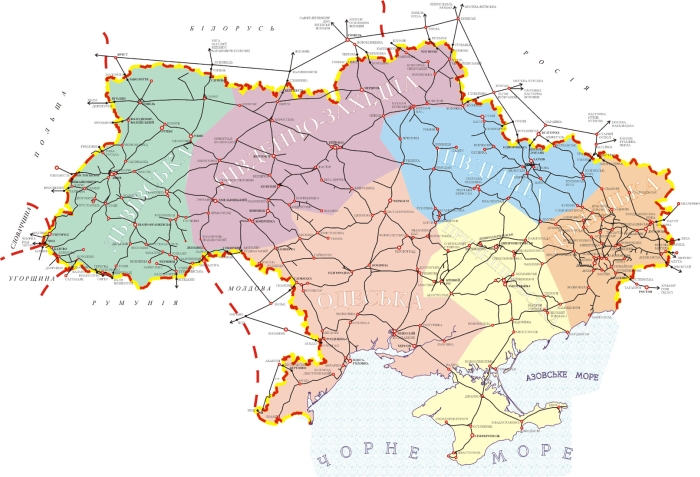 Karte der Eisenbahnen der Ukraine