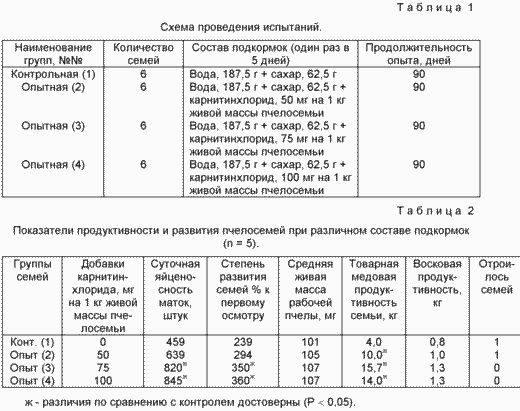 Verfahren Produktivitäts- und FRUCHTBARKEIT Bienen zu stimulieren. Russische Föderation Patent RU2199210