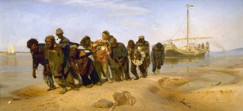 Ilya Repin, "Binnenschifffahrtsunternehmen an der Wolga" Илья Репин, «Бурлаки на Волге»