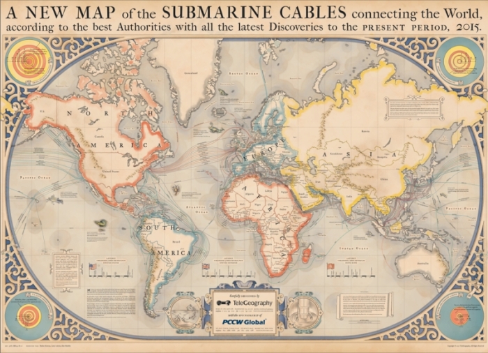Karte aller Seekabel, die das Internet verbinden