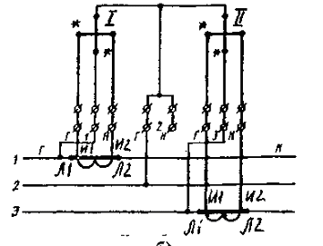 Schemes of Einbeziehung der Drei-Phasen-Drei-Draht-Zwei-Element-Wirkenergiezähler Typ SAZ (SAZU)